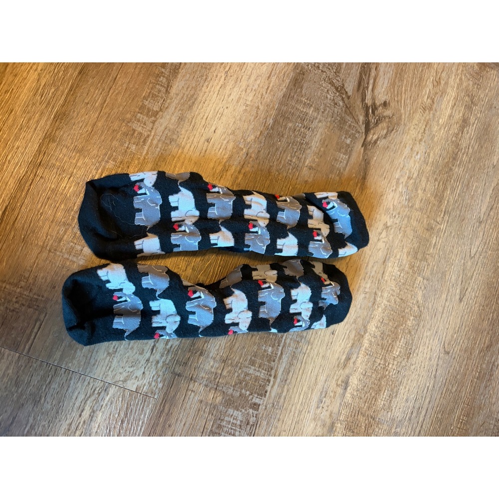 Black Elephant Print Novelty Crew Socks Grey White Animal Pattern Knit Accessory